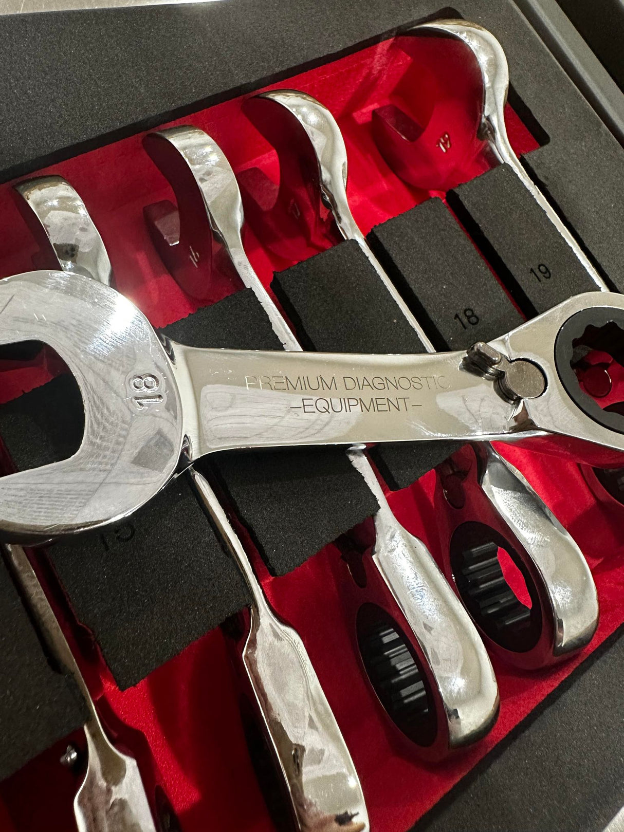 PDE Stubby Ratchet Spanner Set in EVA Foam Tray 12PCE