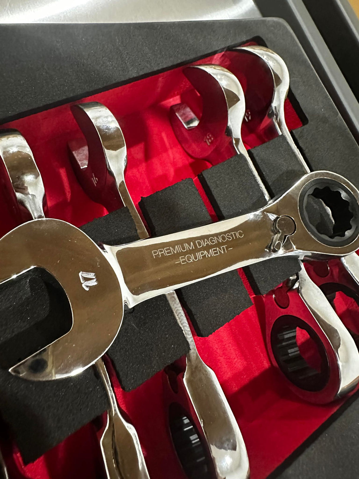PDE Stubby Ratchet Spanner Set in EVA Foam Tray 12PCE