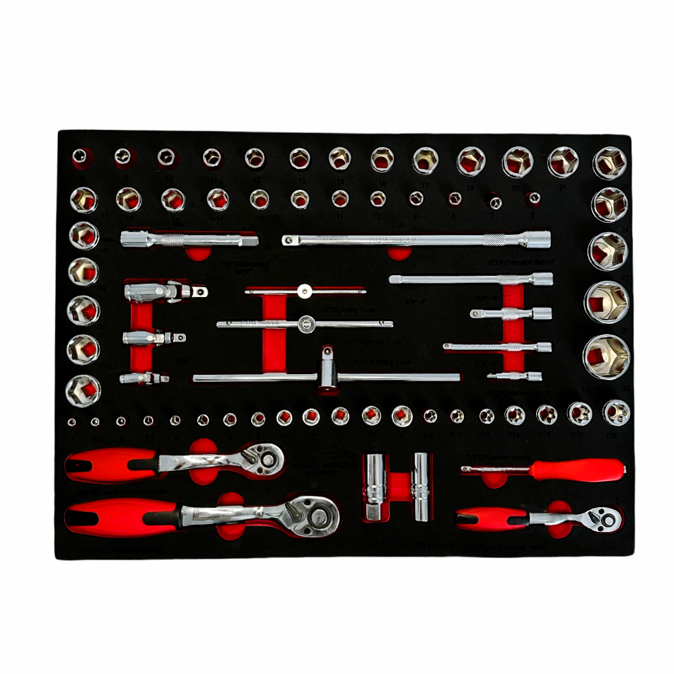 PDE Socket and Ratchet Metric Tool Set in EVA Foam Tray 72PCE