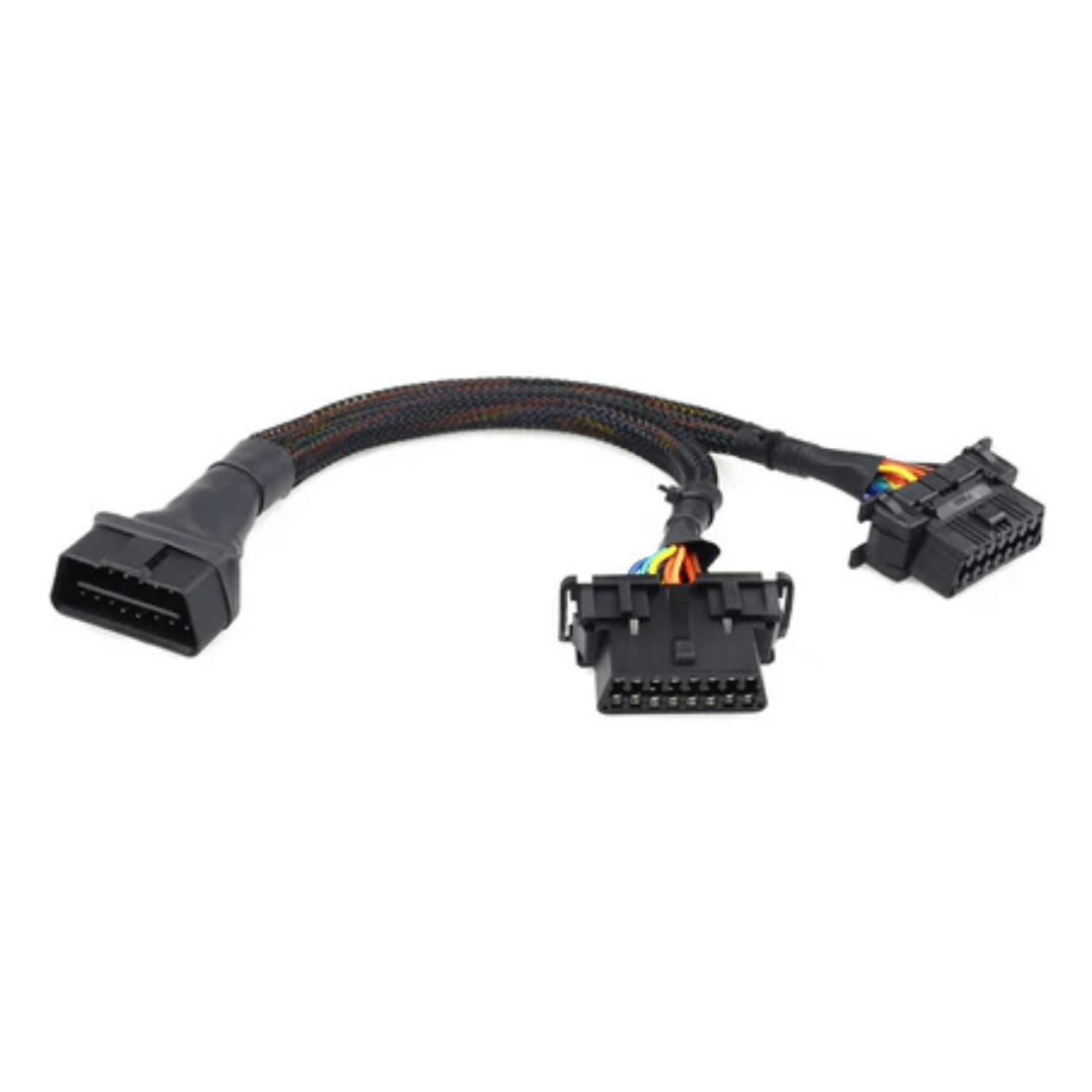 Male to Dual Female Elbow OBD2 Splitter Y Extension Cable 16pins