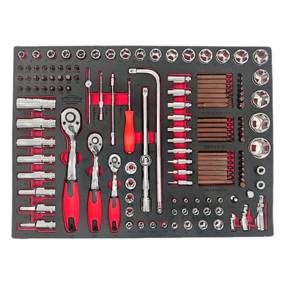 PDE Metric Socket and Ratchet Tool Set torx bits hex bits in EVA Foam Tray 136PCE