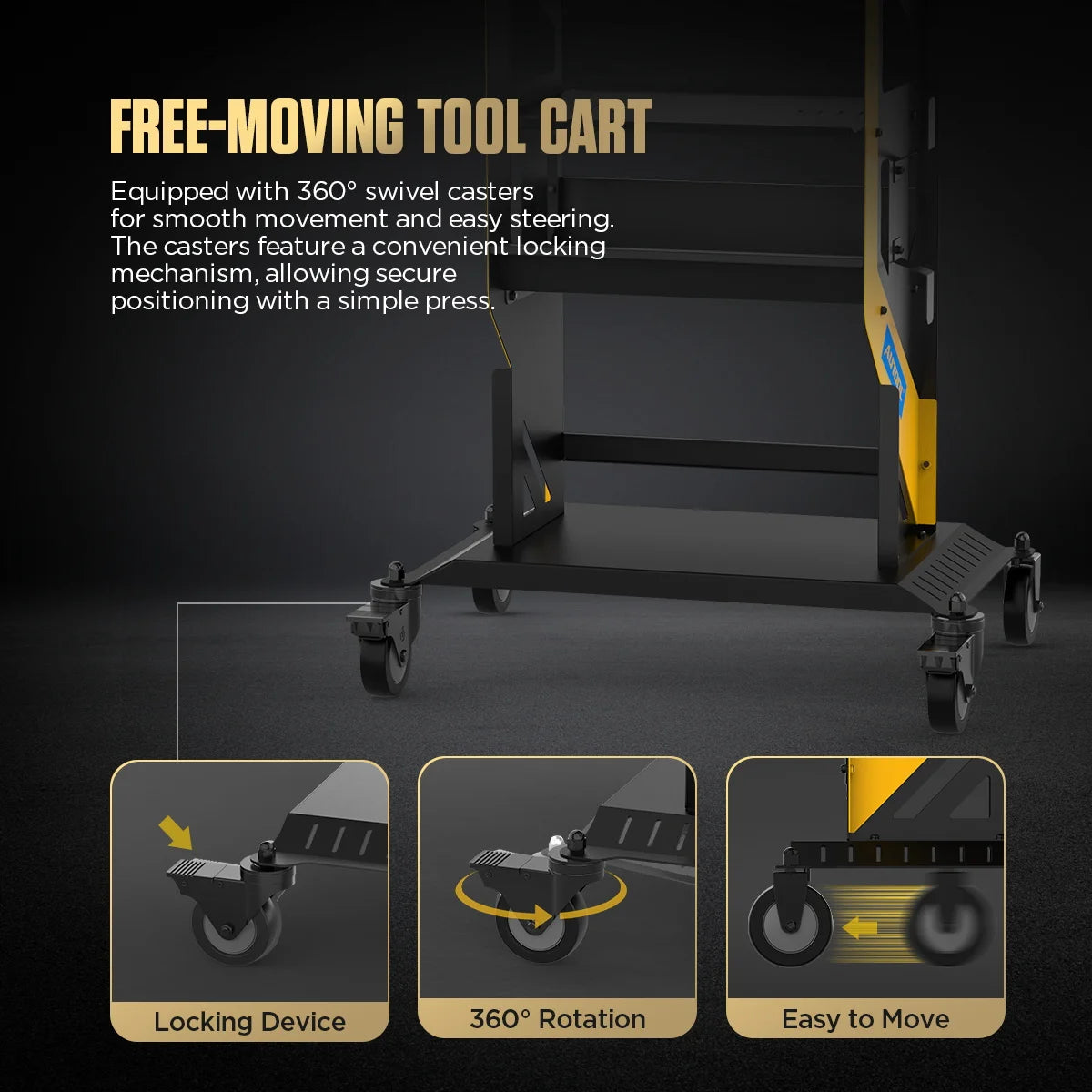 AUTOOL free-moving tool cart with 360-degree swivel casters