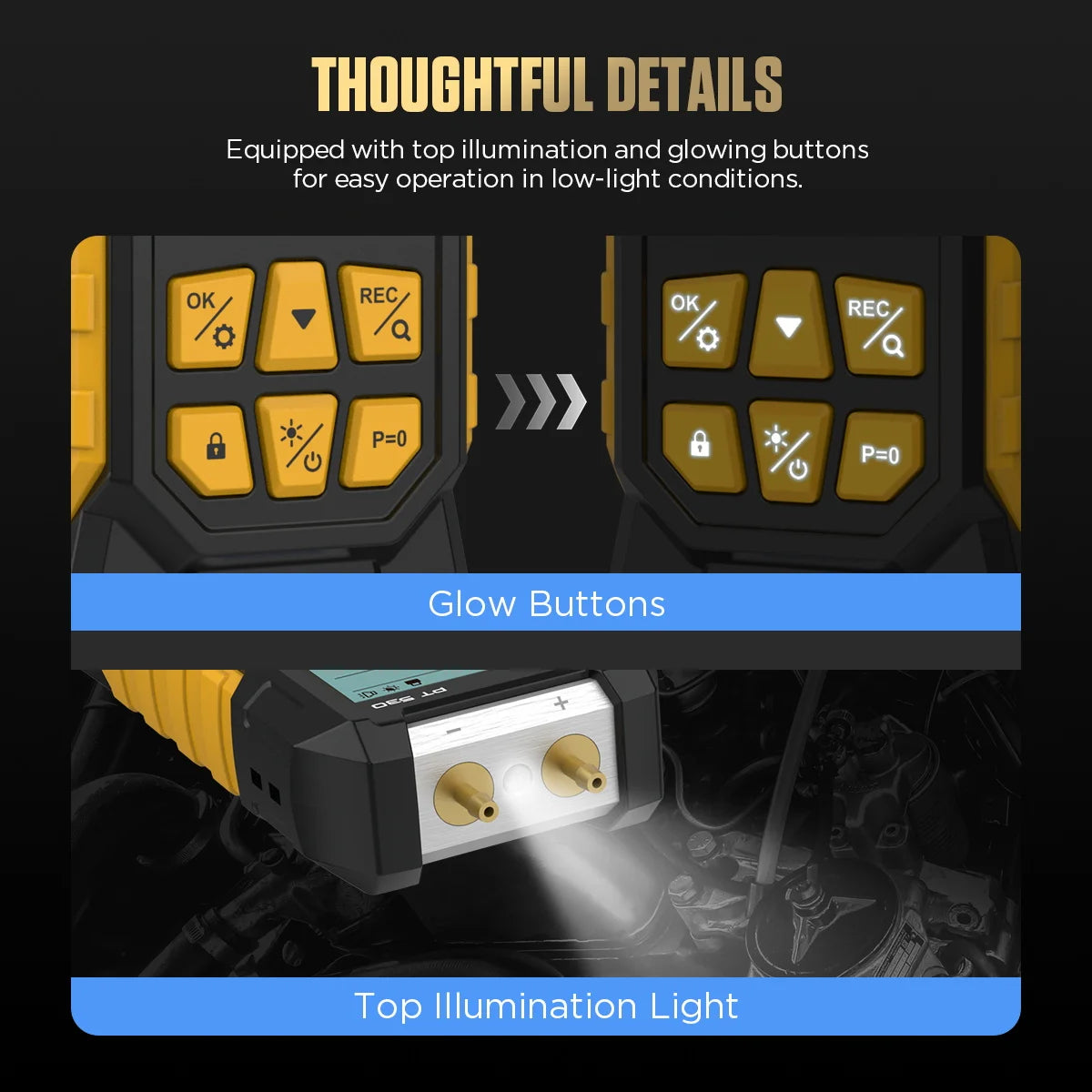 AUTOOL PT530 glowing buttons and top illumination light