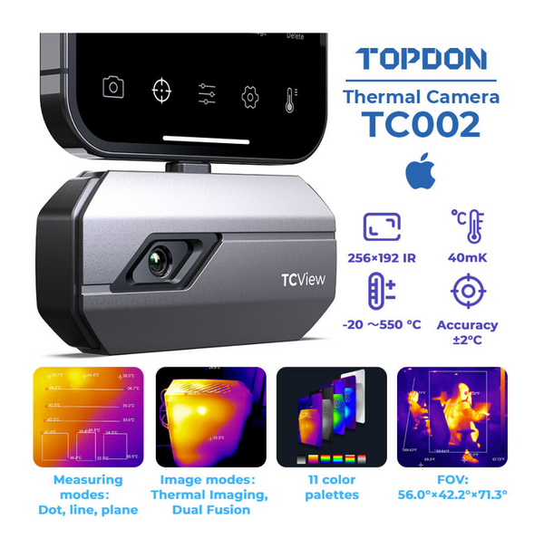 TOPDON TC002 Caméra thermique Caméra infrarouge Thermomètre IR IOS iphone  ipad