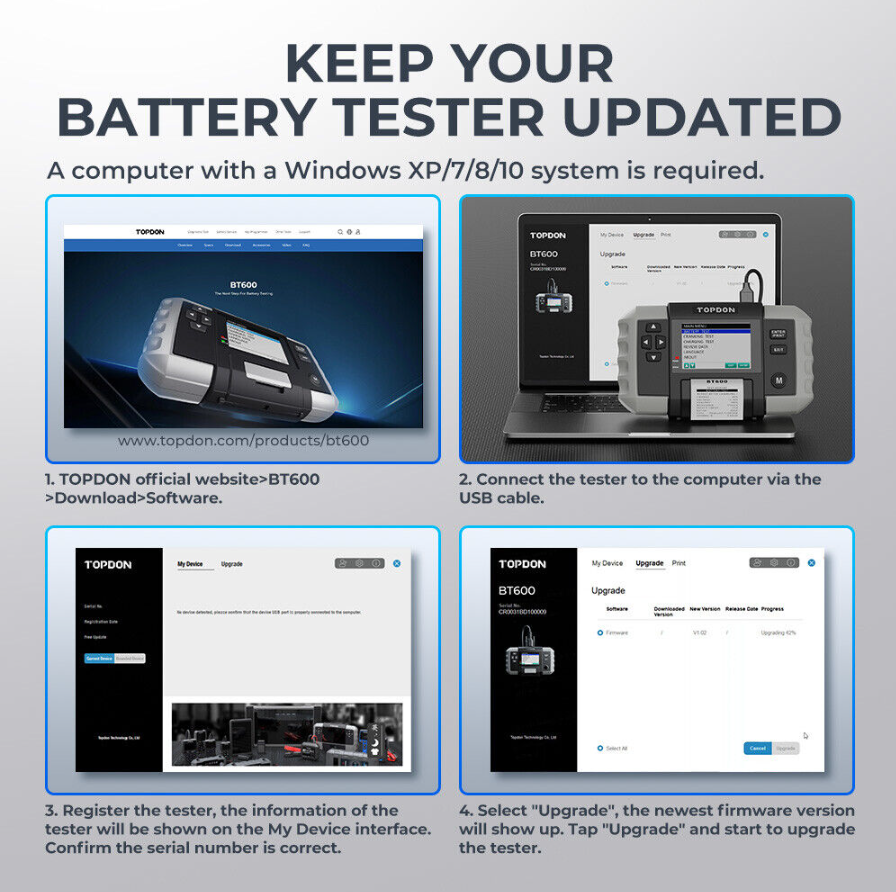 Topdon BT600 Battery Tester with Printer 12/24V