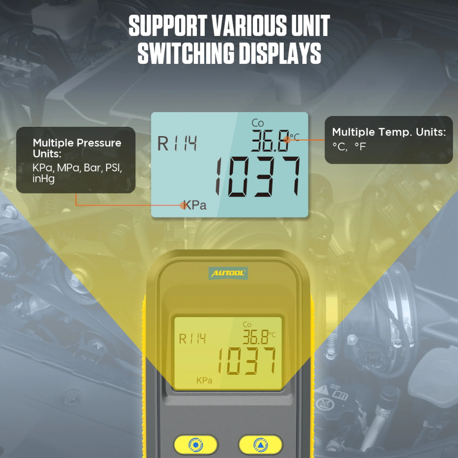 AUTOOL LM110 Digital Manifold Meter Air Conditioner Refrigerant Leak Tester HVAC Vacuum