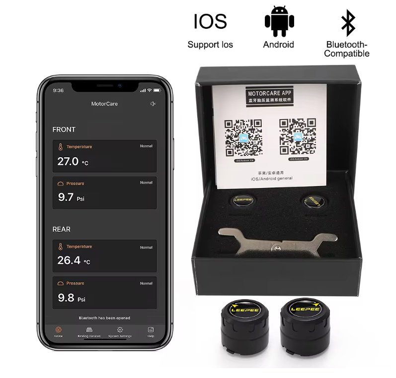 tyre pressure & temperature monitoring via Bluetooth sensors