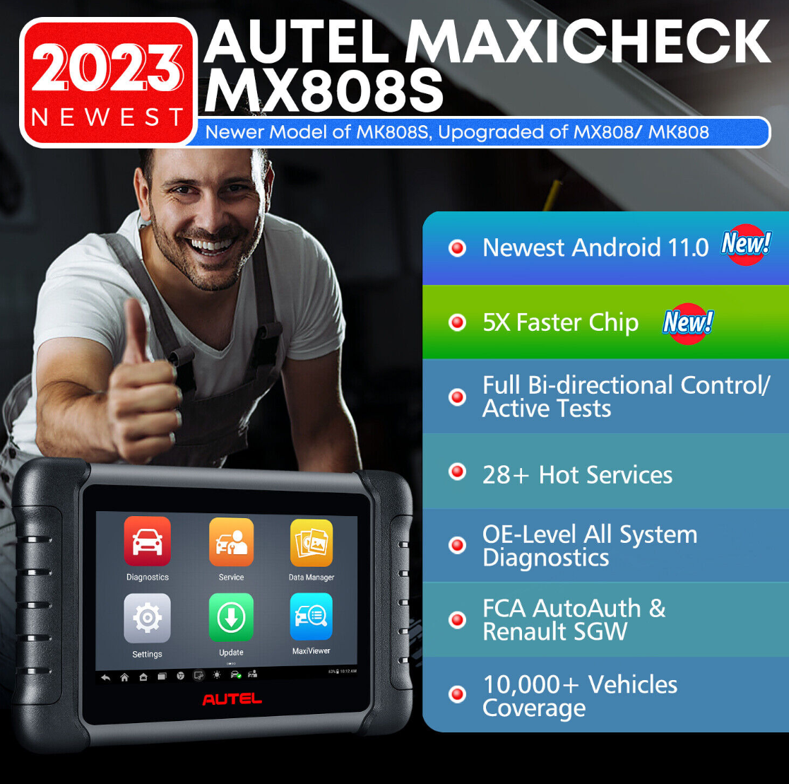 Autel MaxiCheck MX808S tablet and main cable