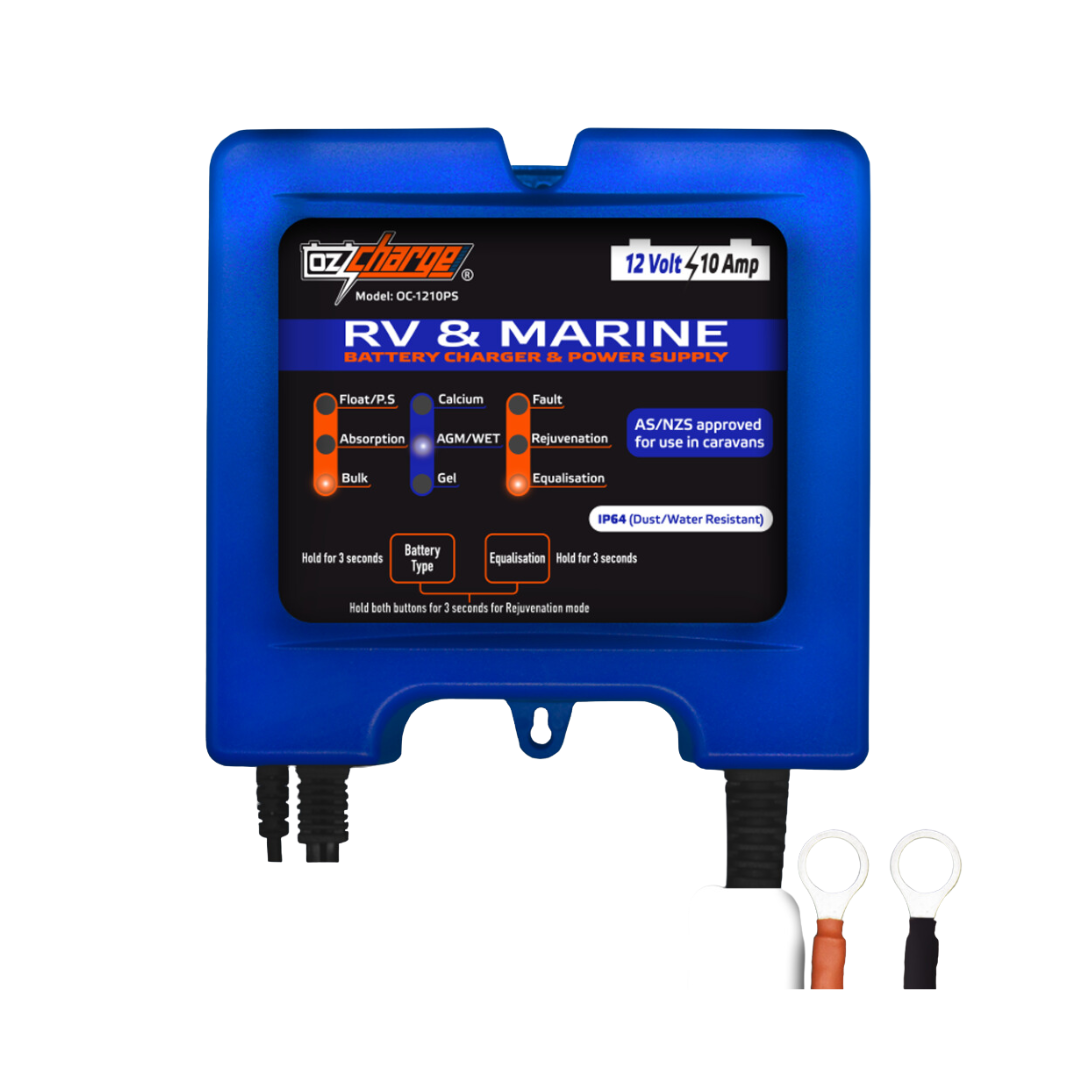 OzCharge 12V 10A RV & Marine battery charger and power supply