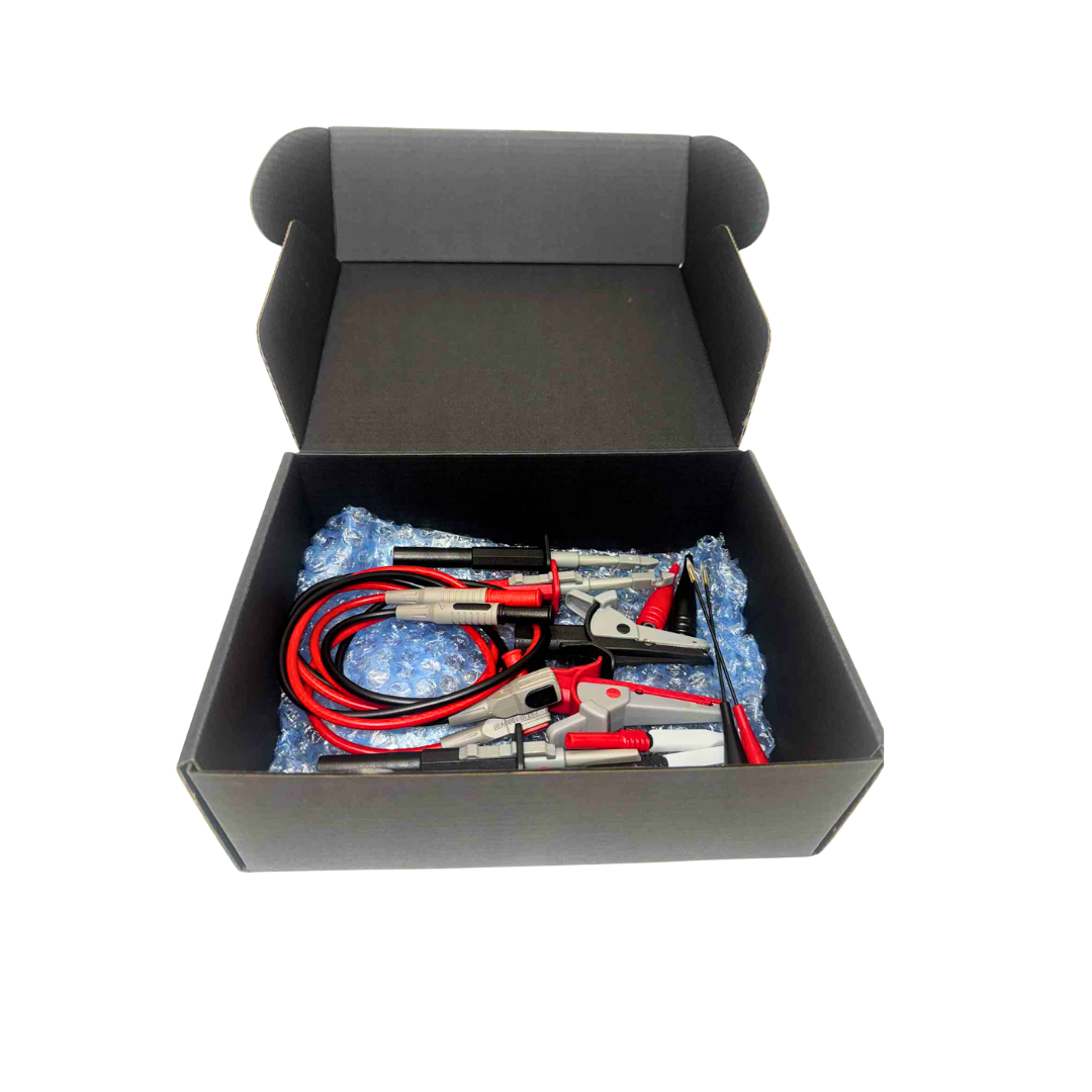 electrical probes and clips set in a black box