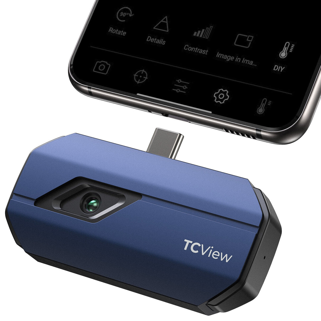 Topdon TC001 thermal imaging camera in use on smartphone
