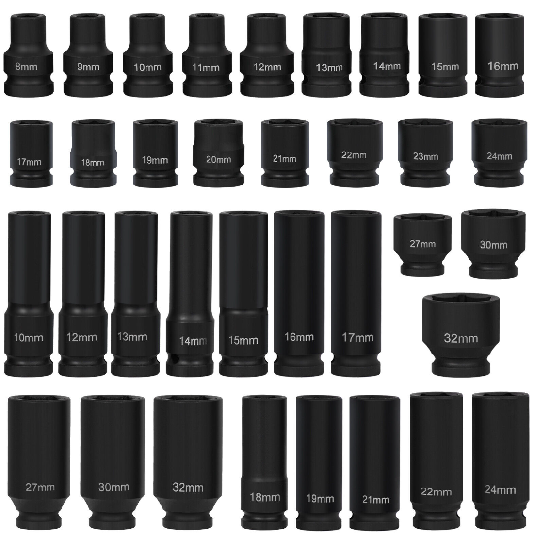 35pc Deep Impact Socket Set 1/2" Drive 8–32 mm