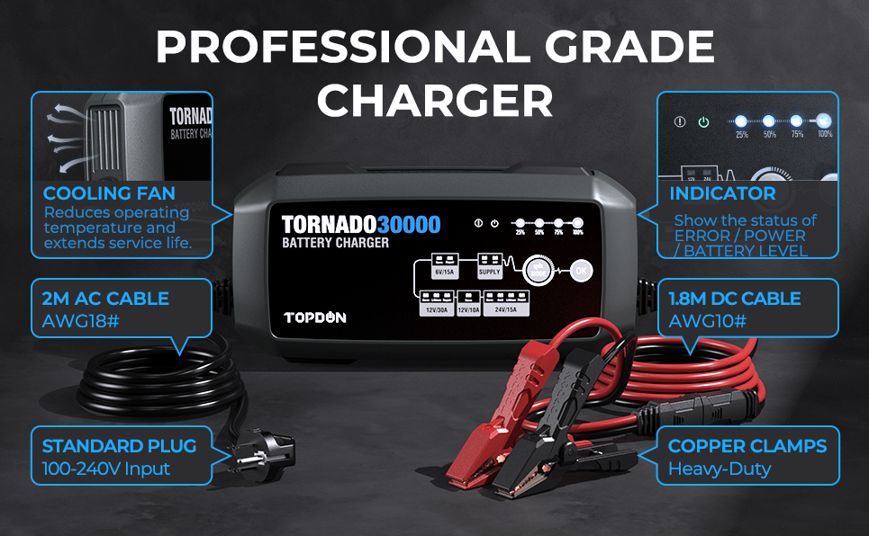 Topdon T30A Battery Charger for 6V/12V/24V