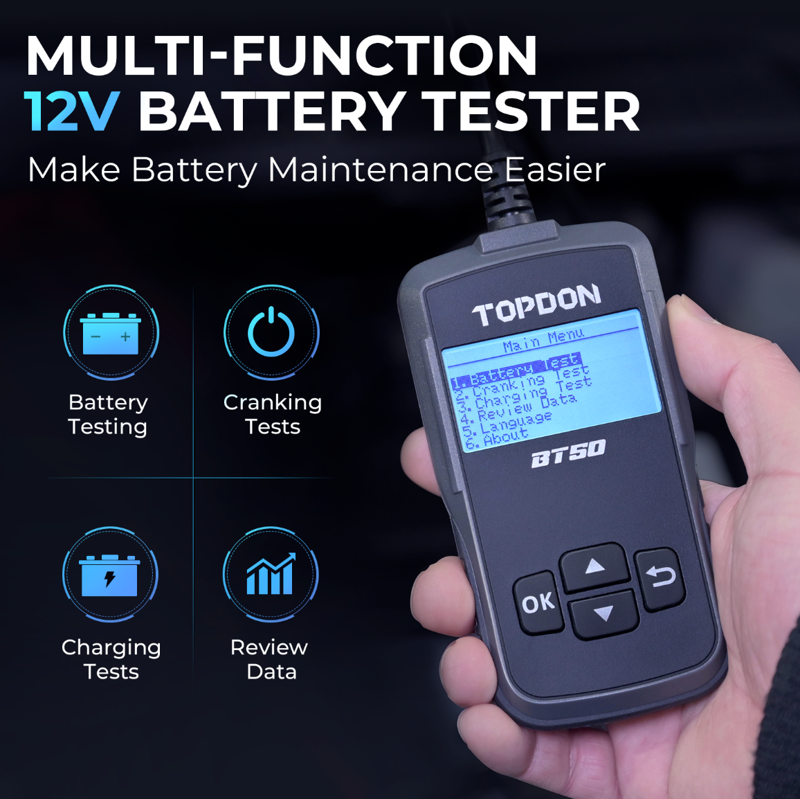 Topdon BT50 Battery Tester 12V 100-2000CCA