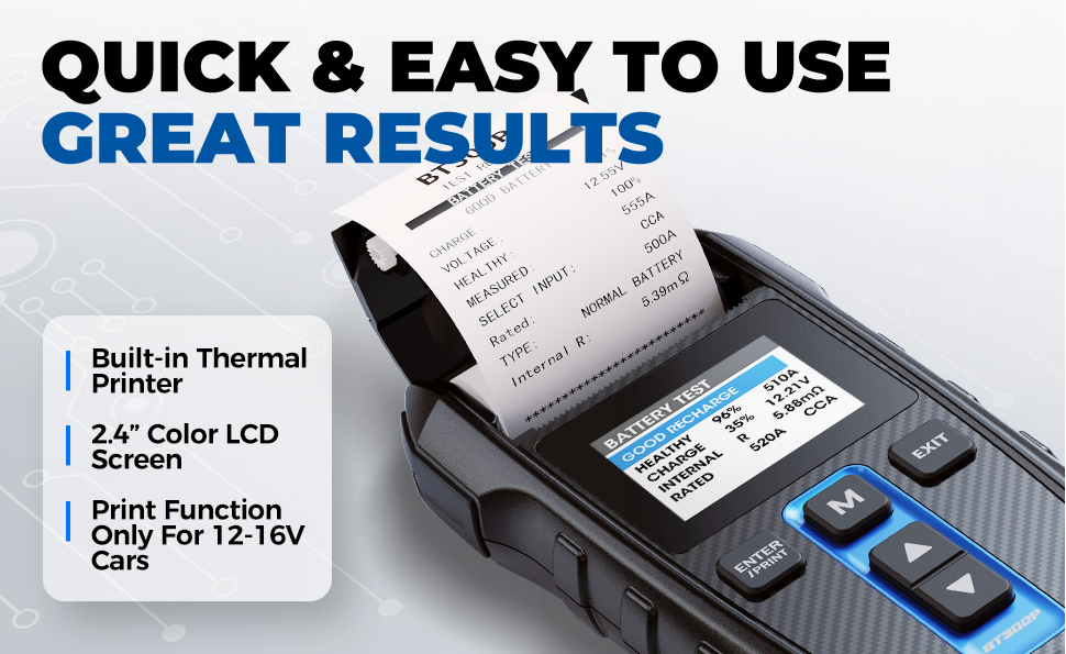 Topdon battery tester with thermal printer