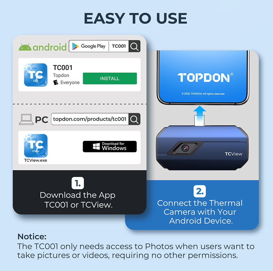 Topdon TC001 app interface and colour palette options
