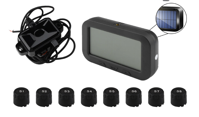Solar Powered Tyre Pressure Monitoring System 8 Sensors TPMS