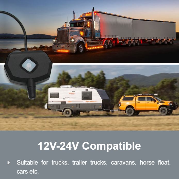 TPMS signal booster 12V–24V for trucks, trailer trucks, caravans, horse float, cars, etc.