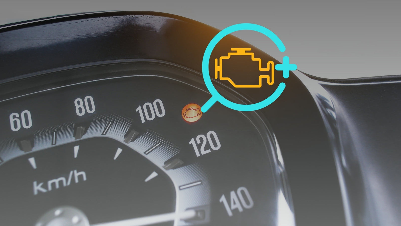 car dashboard with speedometer and check engine light warning icon indicating a problem