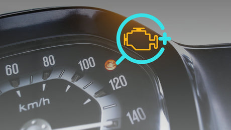 car dashboard with speedometer and check engine light warning icon indicating a problem