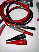 Set of red and black test leads with clips