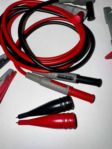 Set of red and black test leads with clips