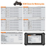 Software interface for ECM Clone for Motorcycles with the OBDSTAR DC706 tablet displaying the software