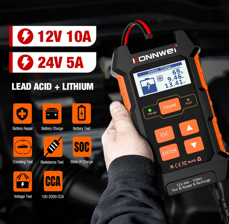 KONNWEI KW520 for 12V/24V lead-acid & lithium batteries