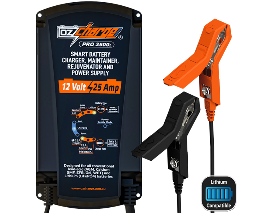 OzCharge 12V 25A Battery Charger and Maintainer Lithium Pro Series