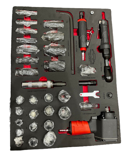 pde air impact wrench and rattle gun impact sockets in foam eva tray