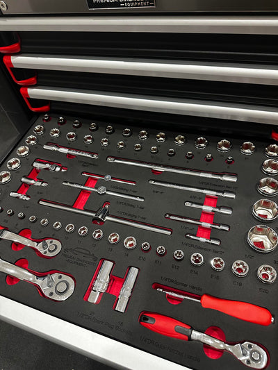 metric socket set in eva foam tray cut out for toolbox