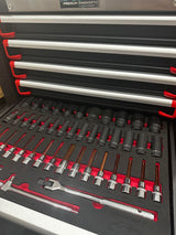Deep impact socket set in eva foam tray for tool box