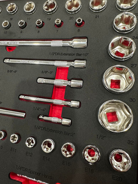 PDE metric socket set in foam tray for tool box