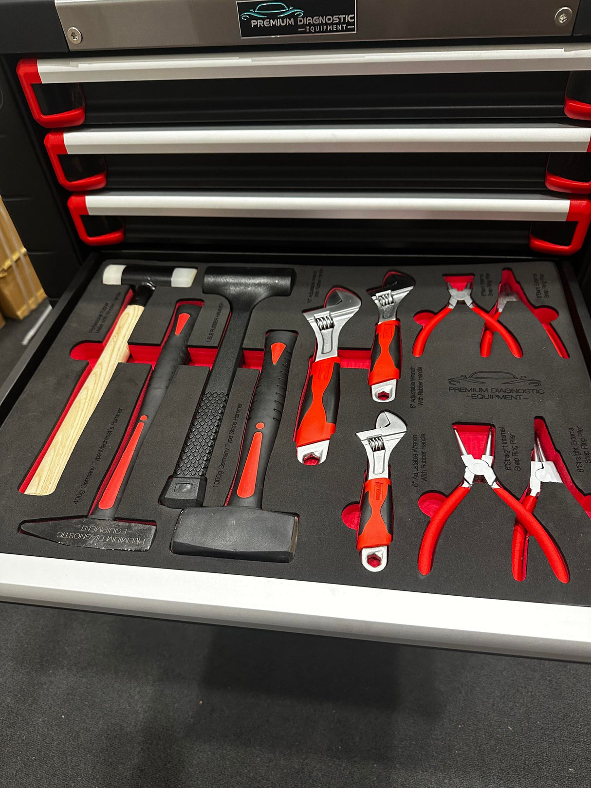 PDE Hammer Set + Adjustable Wrench with Pliers EVA Foam Tray 11PCE