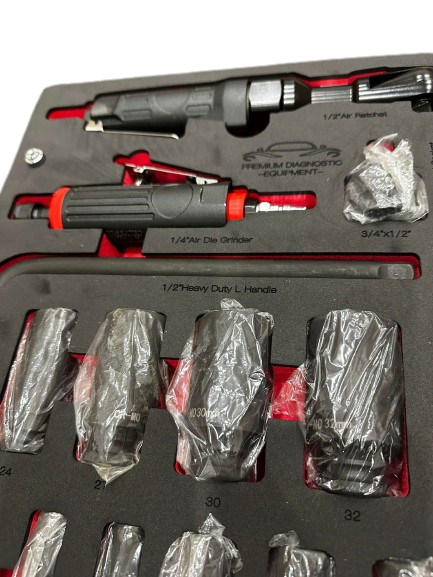 PDE Pneumatic Air Impact Tools & Socket Set with EVA Foam Tray 34PCE