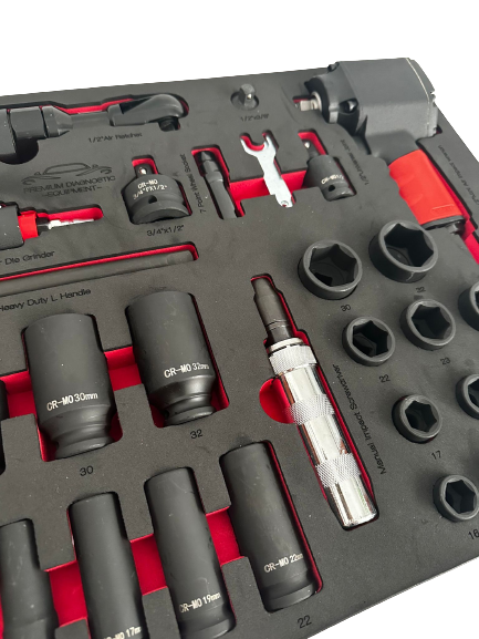 PDE Pneumatic Air Impact Tools & Socket Set with EVA Foam Tray 34PCE