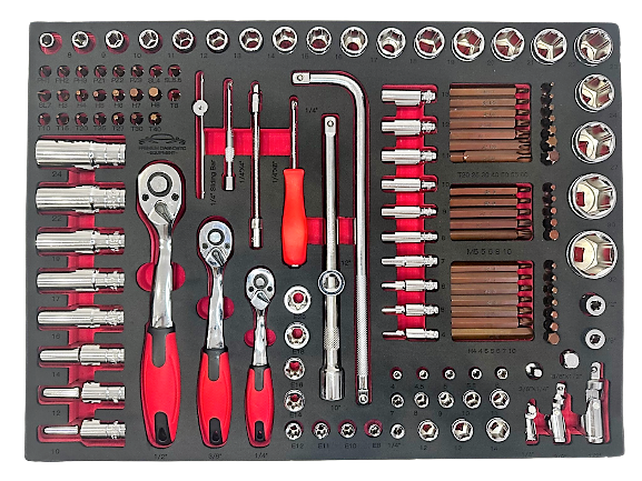 PDE Metric Socket and Ratchet Tool Set torx bits hex bits in EVA Foam Tray 136PCE