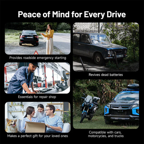Topdon V3000 uses including roadside emergency starting, battery revival, repair shop essentials, and compatibility with vehicles