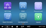 OBDSTAR iScan CFMOTO set of app icons with labels for 'MOTO Diag', 'Demo', 'Personal Center', 'Repair Information', 'Data Management', and 'Upgrade'