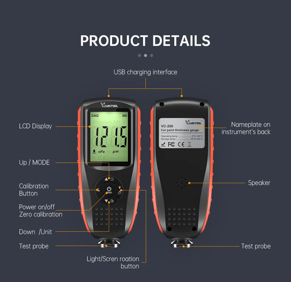 VDIAGTOOL VC200 Digital Paint Thickness Tester