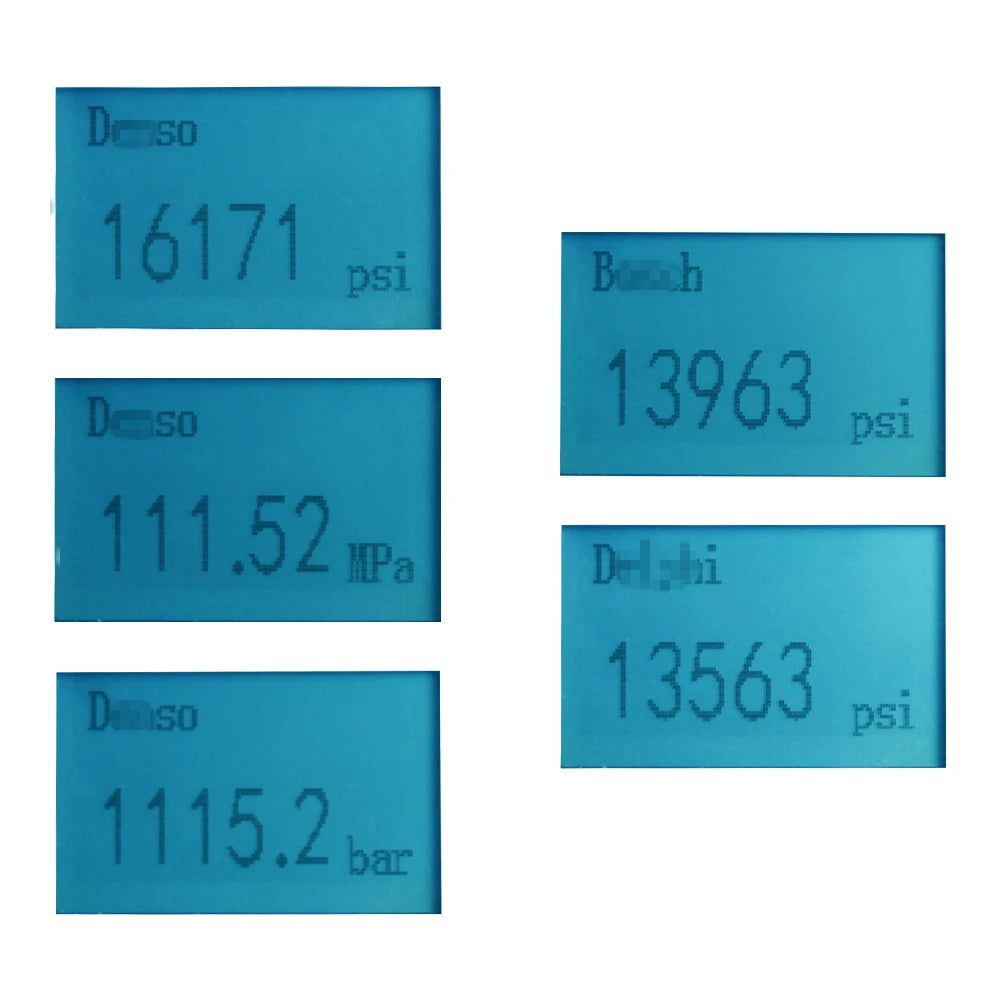 pressure measurements in psi, MPa, and bar for for Bosch, Denso, and Delphi