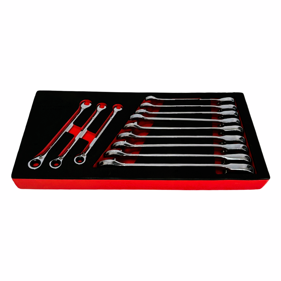ratchet spanner set in tray for toolbox 