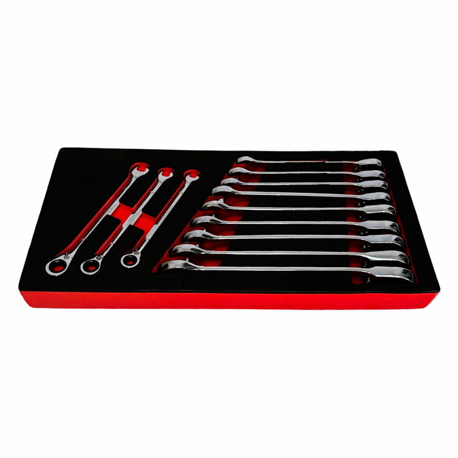 ratchet spanner set in tray for toolbox
