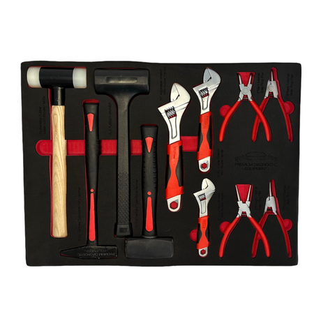 PDE Hammer Set + Adjustable Wrench with Pliers EVA Foam Tray 11PCE