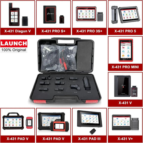 LAUNCH OBD1 Adapter Kit surrounded by collection of Launch diagnostic tools with various models displayed