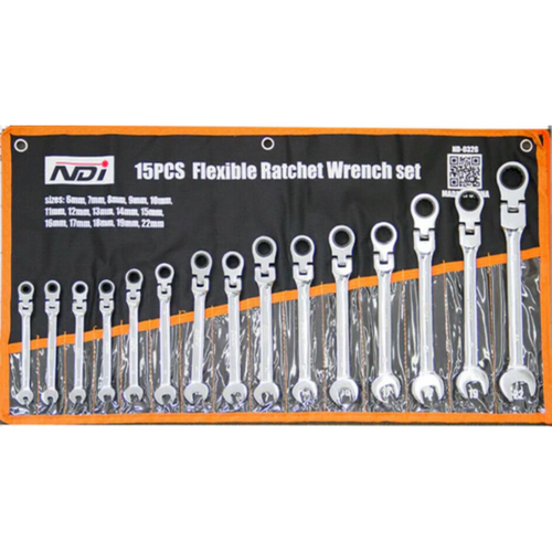 NDI Flexi Head Ratchet Spanner Set 6MM-22MM 15 PCS