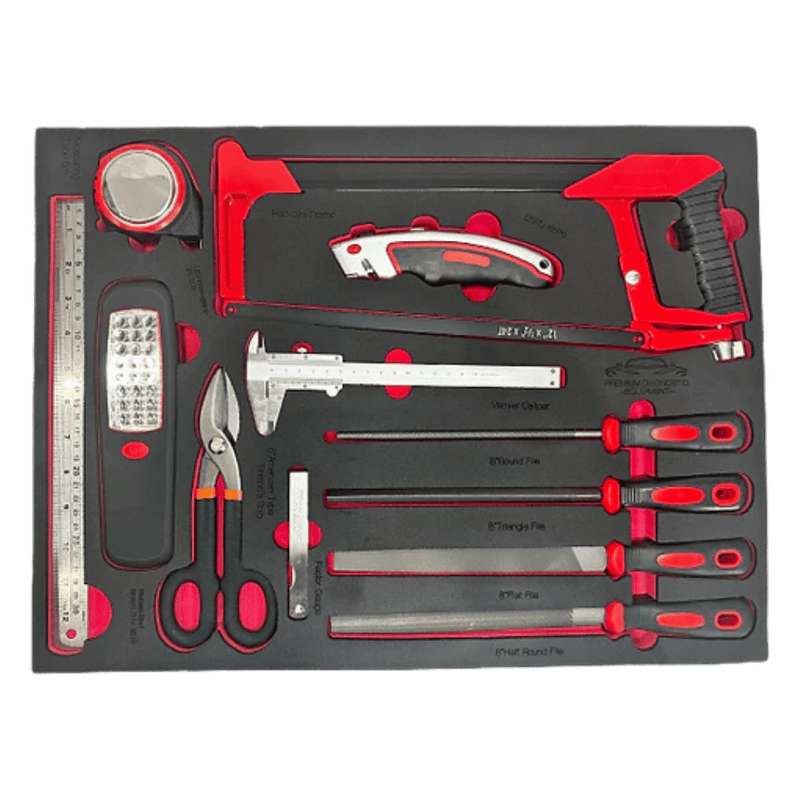 PDE Hacksaw + Files + Measuring Tools Set In EVA Foam Tray 12PCE