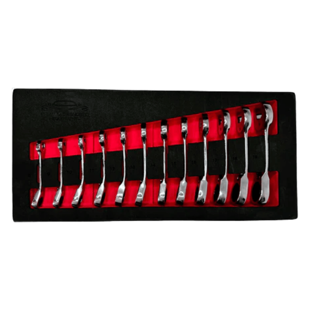 PDE Stubby Ratchet Spanner Set in EVA Foam Tray 12PCE