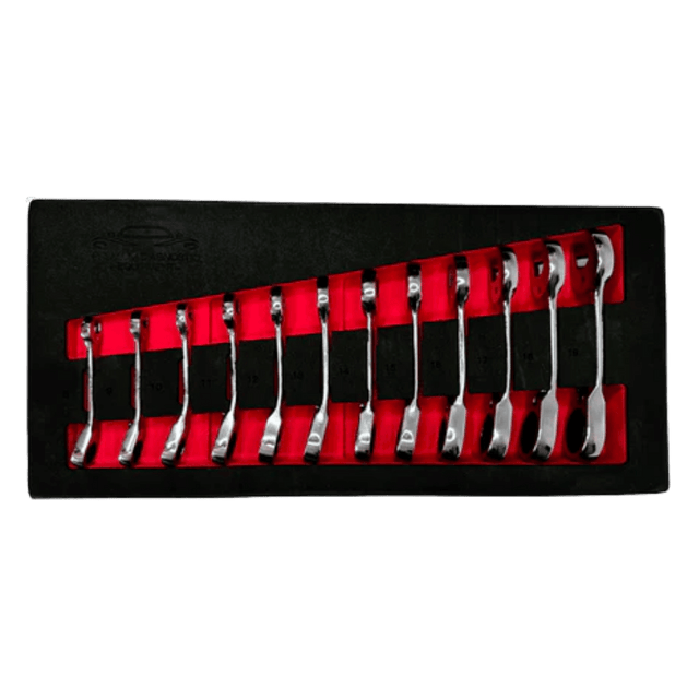PDE Stubby Ratchet Spanner Set in EVA Foam Tray 12PCE
