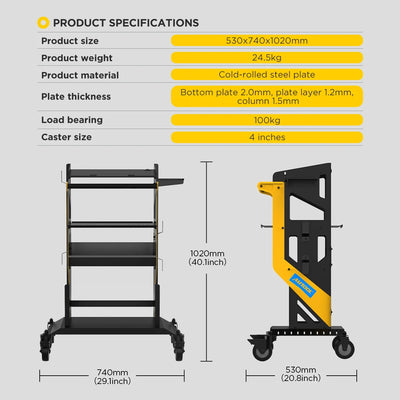 AUTOOL Heavy-Duty 3-Tier Rolling Diagnostic Tool Cart – 300kg Capacity